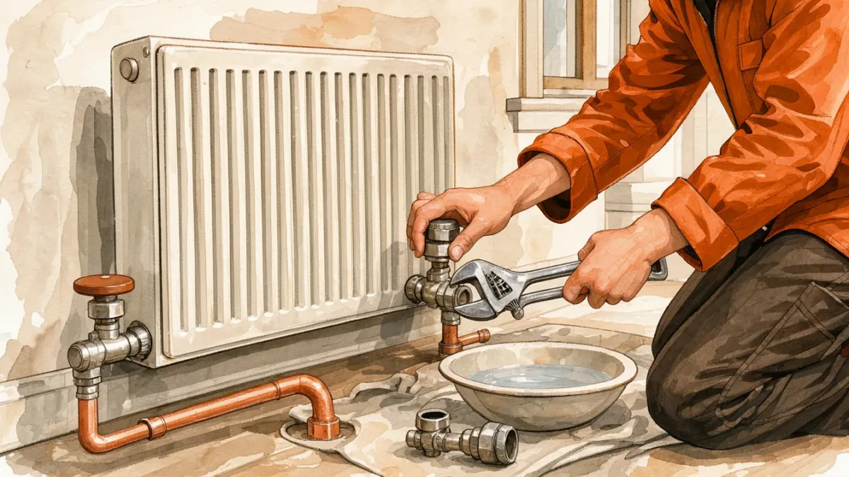 Remplacement du corps du robinet d’un radiateur isolé, sans vidanger tout le circuit.