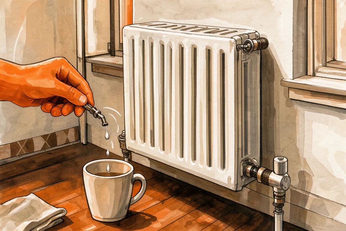 Purge d’un radiateur après le remplacement de son robinet.