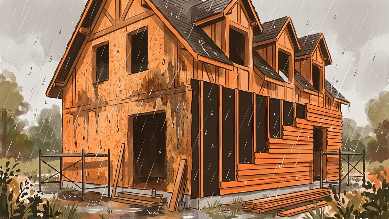 Façade en OSB protégée par un pare-pluie et un bardage sur une maison à ossature bois