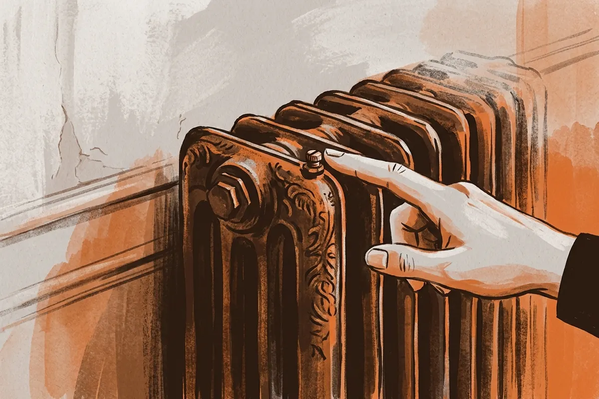 La vis de purge, en haut d’un ancien radiateur en fonte, se trouve à l’opposé du robinet.